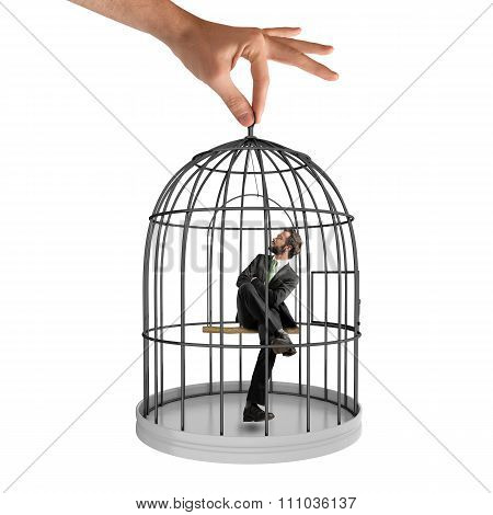 Caged  businessman