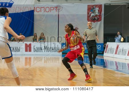 MOSCOW -- DECEMBER 4, 2014:  D. Hightower (6) Maccabi Ashdod Israel on the International Europe bascketball league match vs Dynamo Moscow in sport palace Krilatskoe, Moscow, Russia. Dynamo loss 59:67