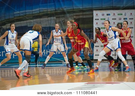 MOSCOW -- DECEMBER 4, 2014: L. Jackson (12) on the International Europe bascketball league match Dynamo Moscow vs Maccabi Ashdod Israel in sport palace Krilatskoe, Moscow, Russia. Dynamo loss 59:67