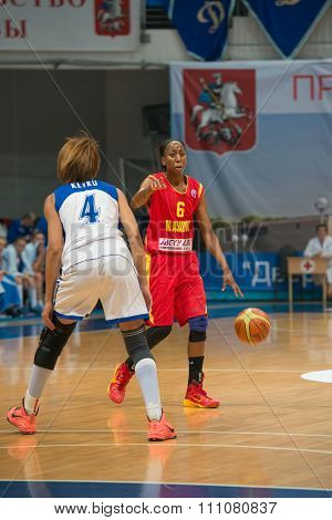 MOSCOW -- DECEMBER 4, 2014:  D. Hightower (6) Maccabi Ashdod Israel on the International Europe bascketball league match vs Dynamo Moscow in sport palace Krilatskoe, Moscow, Russia. Dynamo loss 59:67