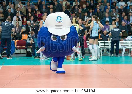 MOSCOW RUSSIA - DECEMBER 2, 2015: The symbol of the club Dynamo (MSC) 3 while playing on women's Rissian volleyball Championship game Dynamo (MSC) vs Dynamo (KZN) at the Luzhniki stadium in Moscow Russia. Kazan won in serie 3: 2