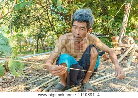 Traditional basketwork, Thai Country Lifestyle, Old Thai man