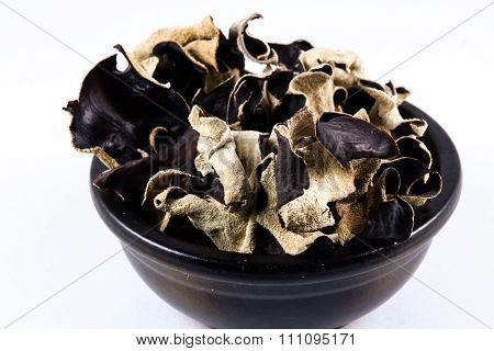 Dried Chinese Black Mushrooms, Auricularia Polytricha, Also Called Cloud Ear Mushroom.