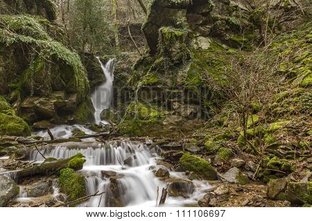The beautiful Leshnishki Waterfall in deep forest,