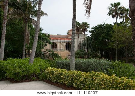 Typical Mediterranean Tuscan style residential home with beautiful garden for rich and famous people in Palm Beach