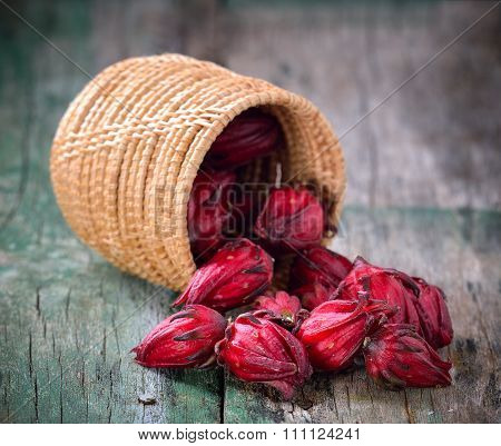 Roselle In The Basket On Table