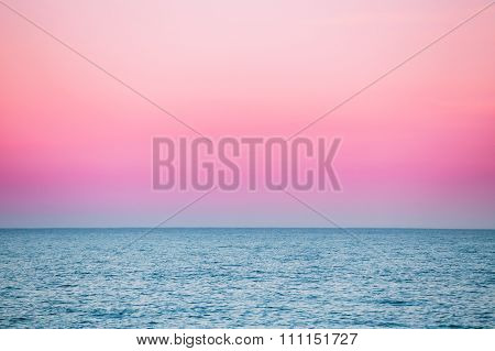 Calm Sea Ocean And Pink Sky Sunset Sunrise Background