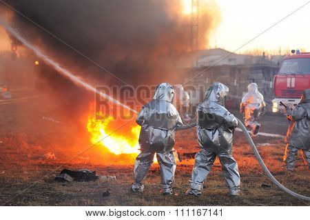 Orel, Russia - December 09, 2015: Emergency Control Ministry (mchs) Tactical Exercise. Firefighter F