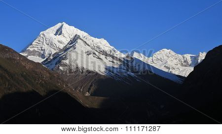 High Mountains Near Namche Bazaar At Sunrise