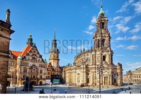 Dresden, Germany-september 08, 2015 :catholic Court Church(katholische Hofkirche).center Of The Dres