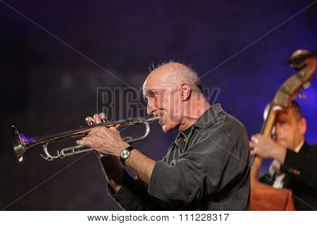 WIELICZKA POLAND - NOVEMBER 2 2015: Adam Kawonczyk Quartet playing live music at The Cracow Jazz All Souls' Day Festival in The Wieliczka Salt Mine. Poland