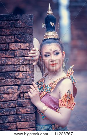Ancient Thai Woman In Traditional Costume Of Thailand