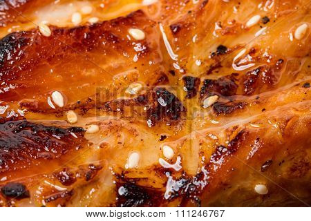 Closeup of griiled pork steak.
