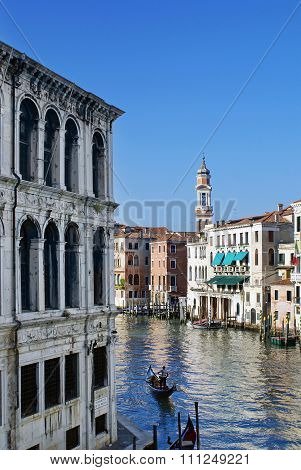 The Gondola Sails On The Channel In Venice