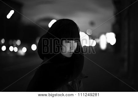 young girl at the night street