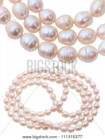 Neclace From White And Pink Natural River Pearls
