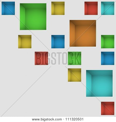 White wall with color square deepenings modern vector background