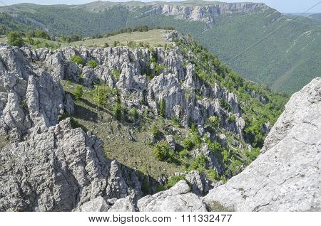The tops of mountains.