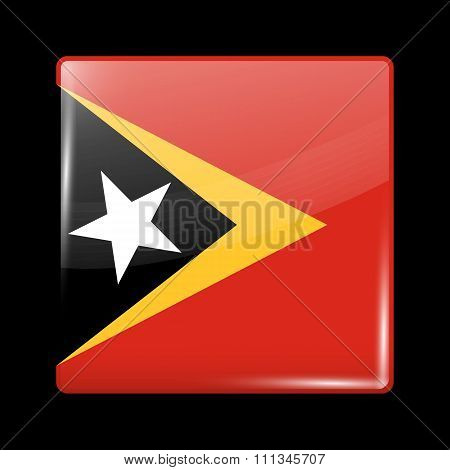 Flag Of East Timor. Glassy Icon Square Shape