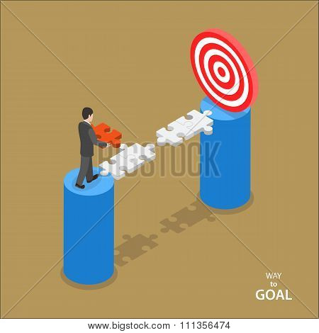 Way to the goal isometric flat vector concept.