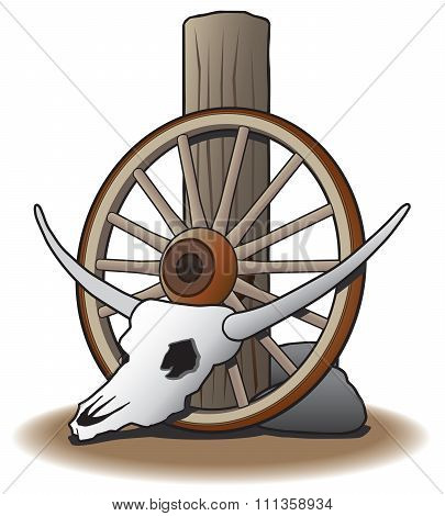 Steer Skull and Wagon Wheel