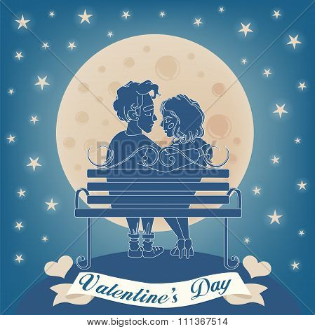 Valentine's Day Card - Happy Couple On The Bench