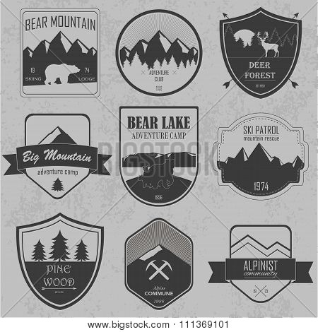 nature exploration vintage  logos, emblems, silhouettes and design elements. outdoor activity symbol