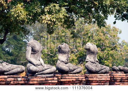 Ancient Buddha In Wat Chaiwatthanaram,Ayutthaya Historical Park Of Thailand.
