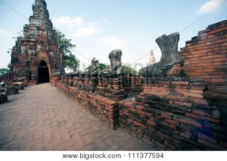 Ancient Buddha In Wat Chaiwatthanaram,Ayutthaya Historical Park Of Thailand.