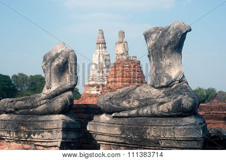Ancient Buddha In Wat Chaiwatthanaram,Ayutthaya Historical Park Of Thailand.