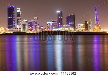 Skyline Of Manama City At Night