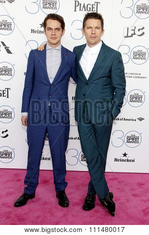 Ellar Coltrane and Ethan Hawke at the 2015 Film Independent Spirit Awards held at the Santa Monica Beach in Santa Monica on February 21, 2015. 