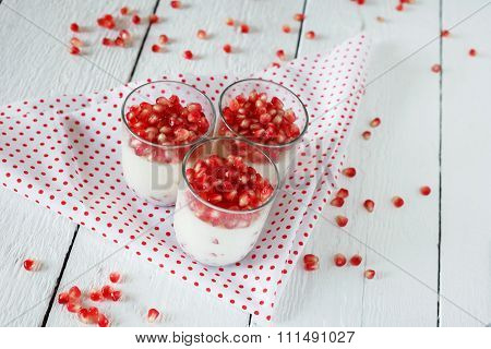 Healthy Gluten Free Panna Cotta Dessert With  Pomegranate Seeds