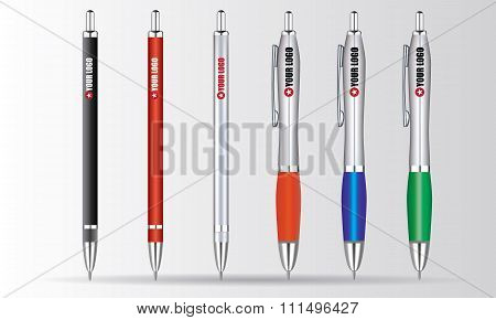 Set of realistic colored pen - vector