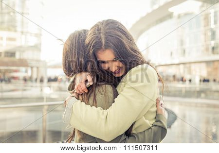 Two Girls Hugging Each Others After Long Time They Have Been Distant