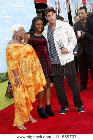 Luenell Campbell and Adam Sandler at the Los Angeles premiere of 'That's My Boy' held at the Westwood Village Theater in Los Angeles, USA June 4, 2012.