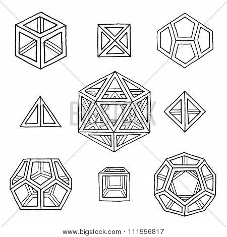 Hand Drawn Polyhedrons Collection.