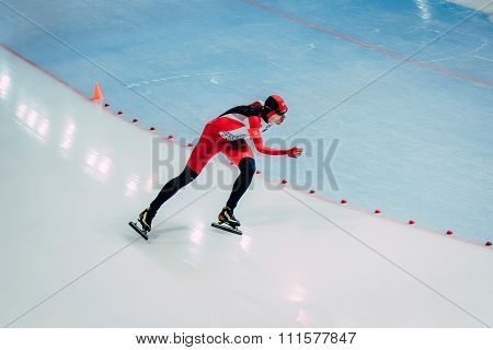 General plan young athlete skater during race sprint distance