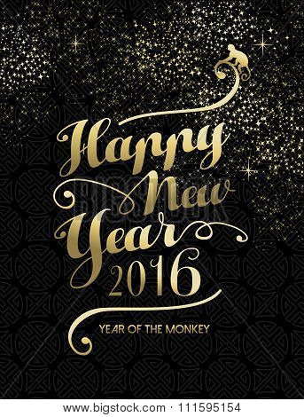 Happy Chinese New Year Monkey 2016 Gold Text Sky