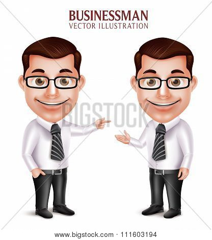 Professional Business Man Character Pointing and Presenting