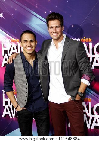 LOS ANGELES, CALIFORNIA - November 17, 2012. James Maslow and Carlos Pena at the 2012 Halo Awards held at the Hollywood Palladium in Los Angeles.  