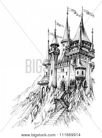 A fairytale castle in mountains