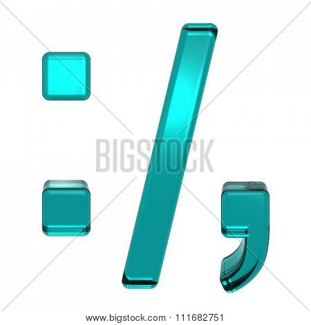 Colon, semicolon, period, comma from turquoise alphabet set, isolated on white. Computer generated 3D photo rendering.