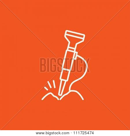 Pneumatic hammer drill line icon for web, mobile and infographics. Vector white icon isolated on red background.