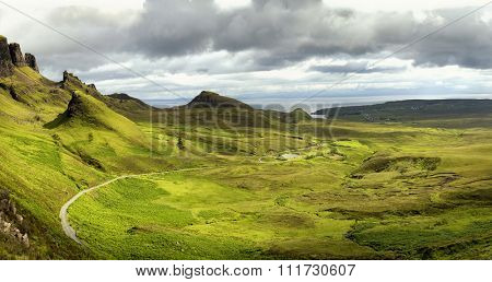 Quiraing mountain on isle of skye, Scotland by a beautiful summer day.