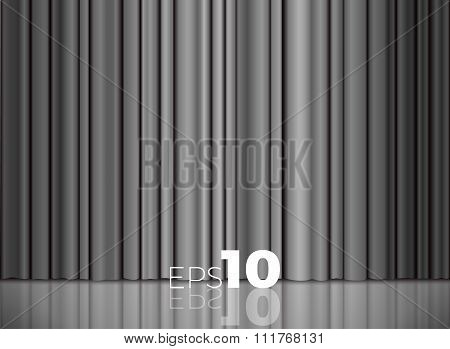 Gray Or Silver Closed Satin Fabric Curtains