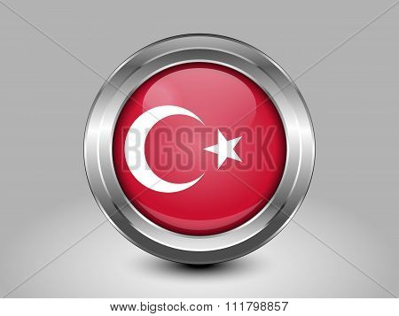 Flag Of Turkey. Metal Round Icon