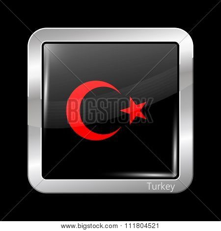 Turkey Variant Flag. Metallic Icon Square Shape