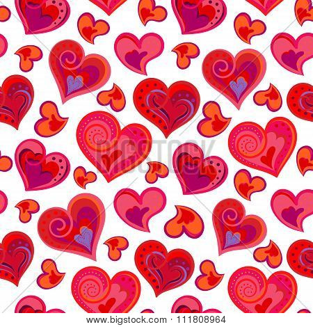 Love hearts seamless pattern. Cute doodle heart. Romantic hand drawn background. Vector illustration