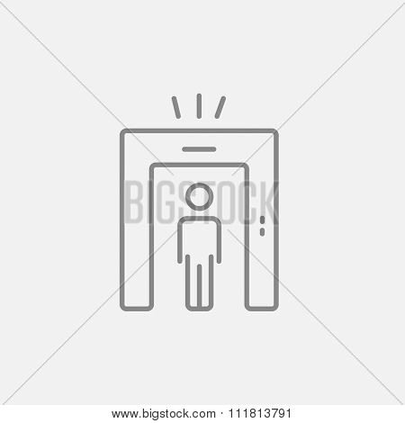 Man going through metal detector gate line icon for web, mobile and infographics. Vector dark grey icon isolated on light grey background.